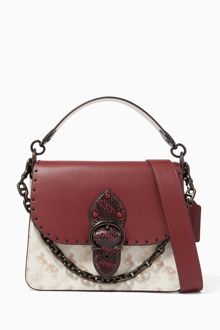 

Beat Shoulder Bag with Horse & Carriage Print in Snakeskin, White