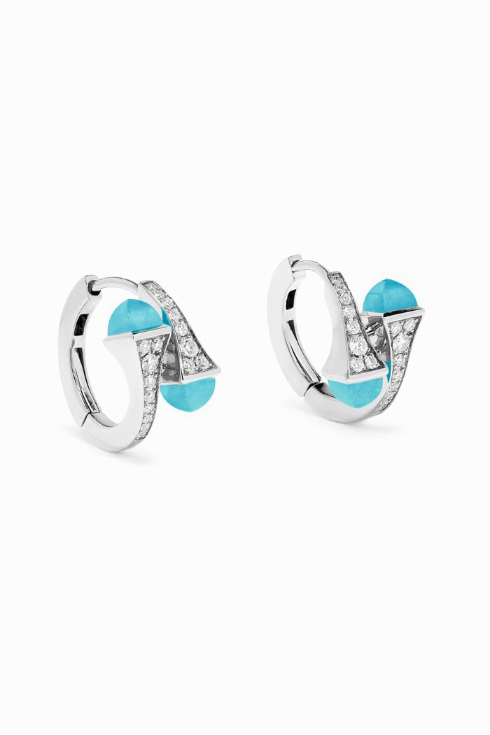 

Cleo Diamond Huggie Earrings with Turquoise in 18kt White Gold, Silver