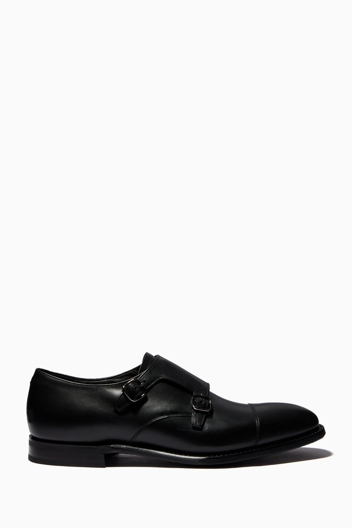 

Saltby Monk Strap Shoe in Leather, Black