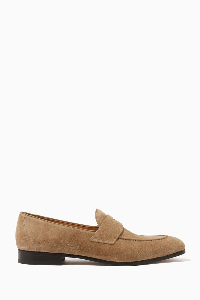 

Dundridge Penny Loafers in Suede, Neutral