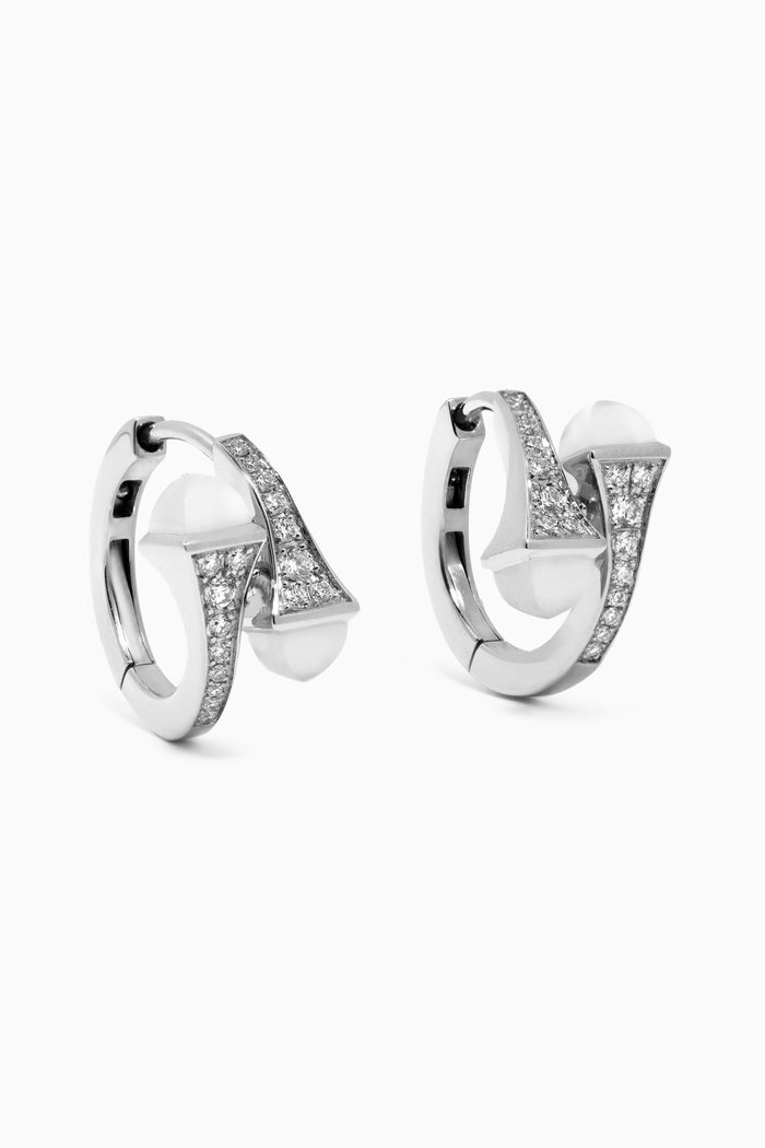 

Cleo Diamond & Moonstone Huggie Earrings in 18kt White Gold, Silver