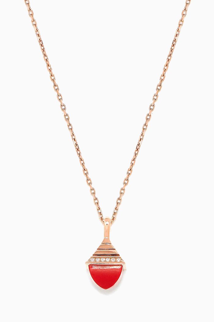 

Cleo Rev Diamond Mini Pendant with Red Coral in 18kt Rose Gold