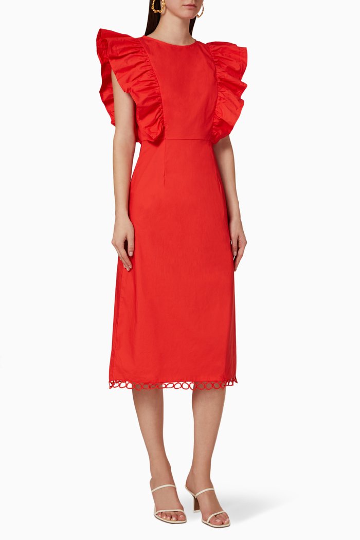 

Charming Cotton Midi Dress, Red
