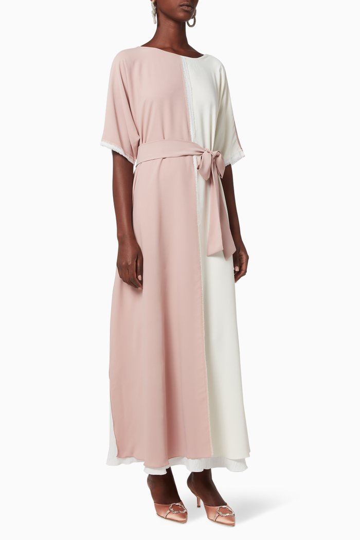 

Two-Tone Crepe Belted Dress, Pink