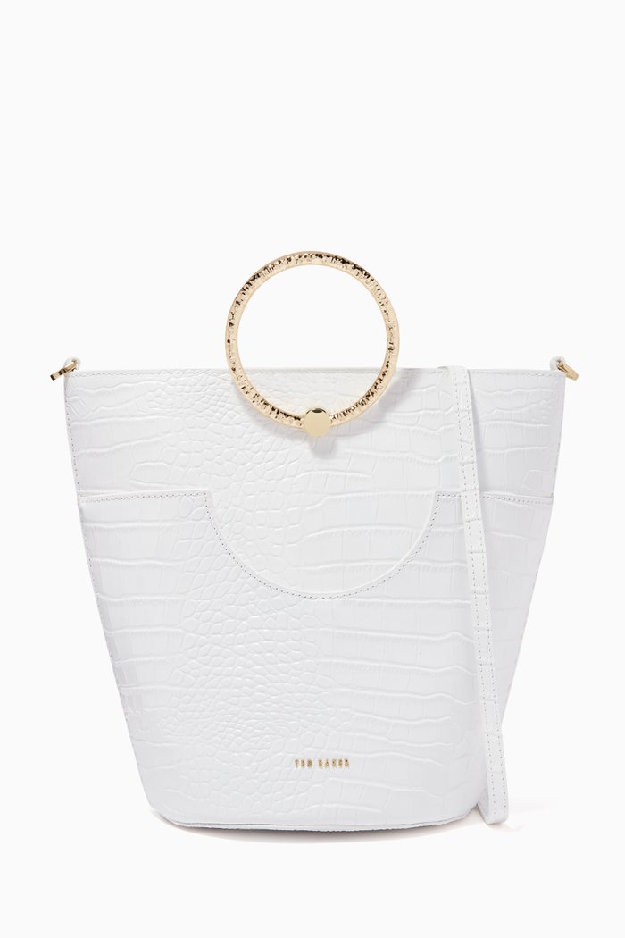 

Maisee Bucket Bag in Croc-Embossed Leather, White