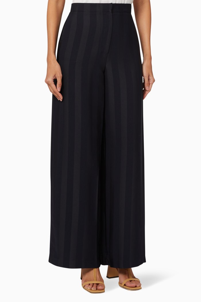 

Daryaat Satin Striped Wide-Leg Pants, Blue