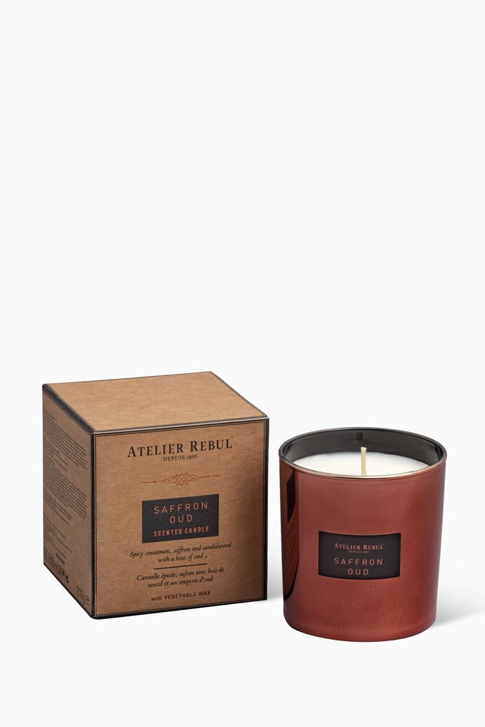 Saffron Oud Scented Candle, 210g, Brown