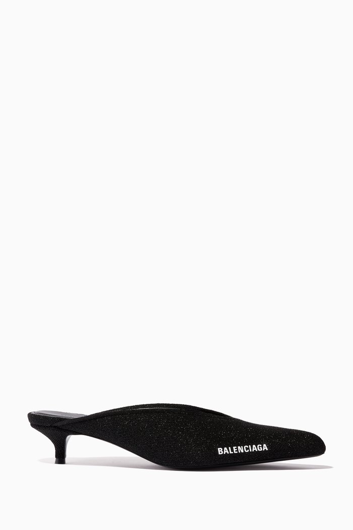 

Rounded Knit 40 Mules in Recycled Knit, Black