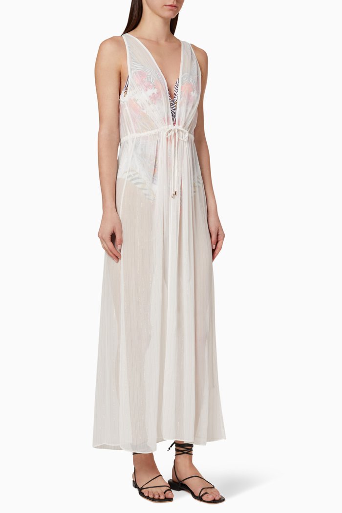 Dayena Metallic Striped Maxi Cover-Up, White