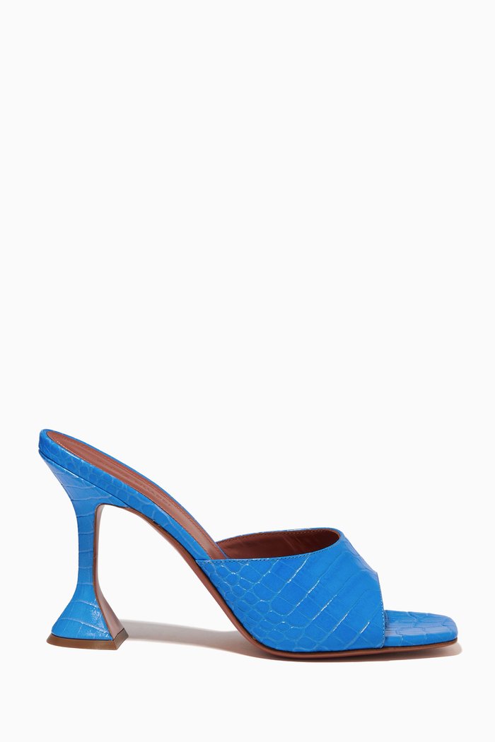 

Lupita 95 Slipper Mules in Croc-Embossed Leather, Blue