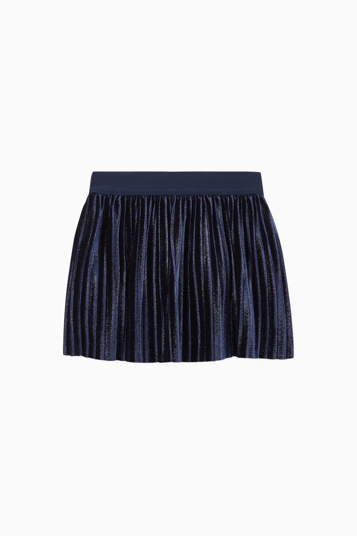 Glittery Pleated Velvet Skirt, Blue