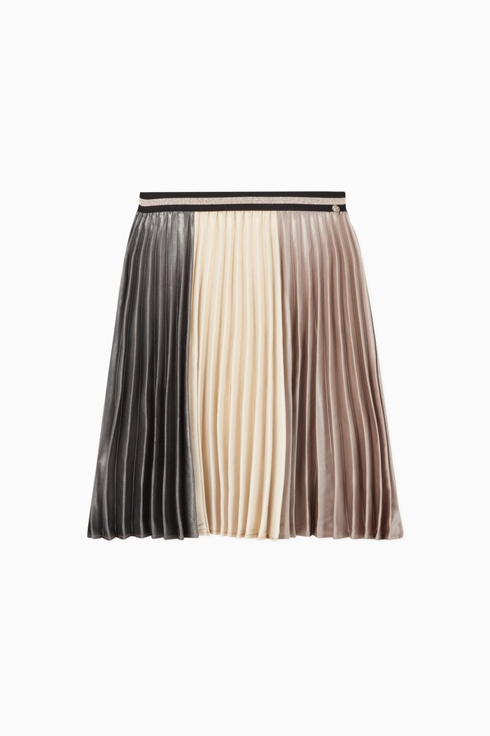 

Colour Blocked Pleated Satin Midi Skirt, Gold