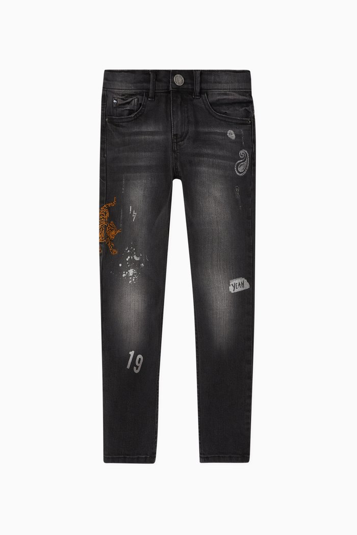 

Tiger Embroidery Slim Denim Jeans, Blue
