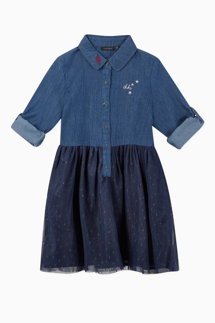 

Cotton & Tulle Shirt Dress, Blue