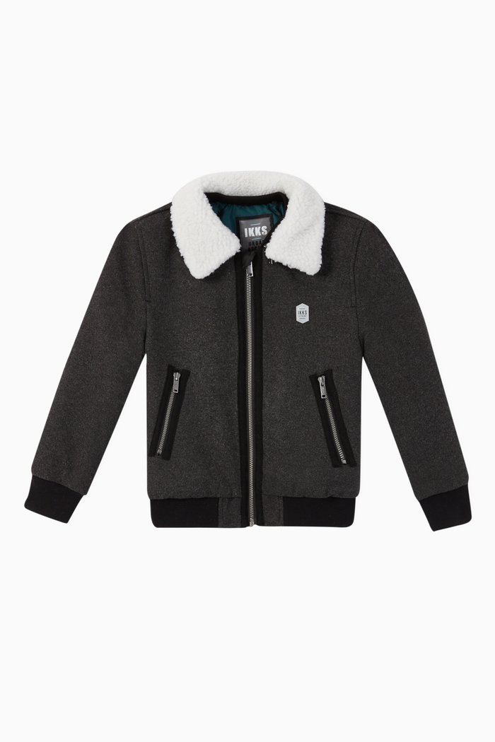 

Sherpa Collar Wool Blend Padded Jacket, Grey
