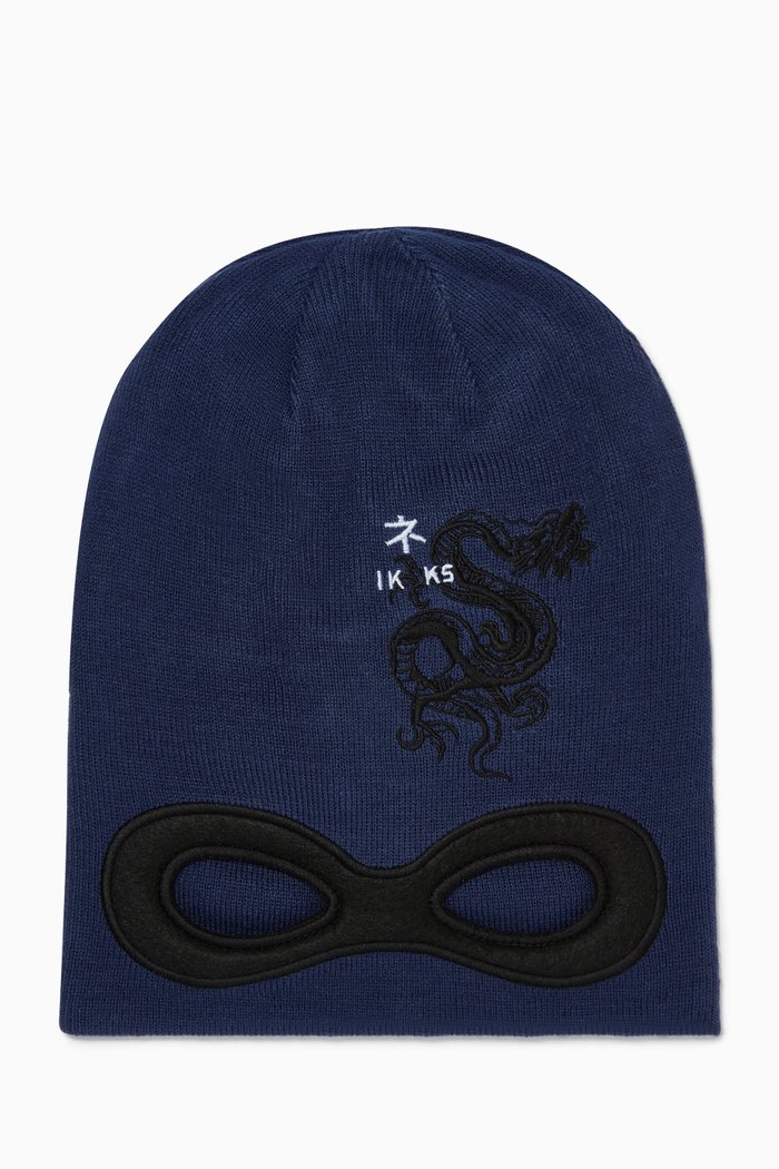 

Mask Cut-Out Knitted Beanie Hat, Blue
