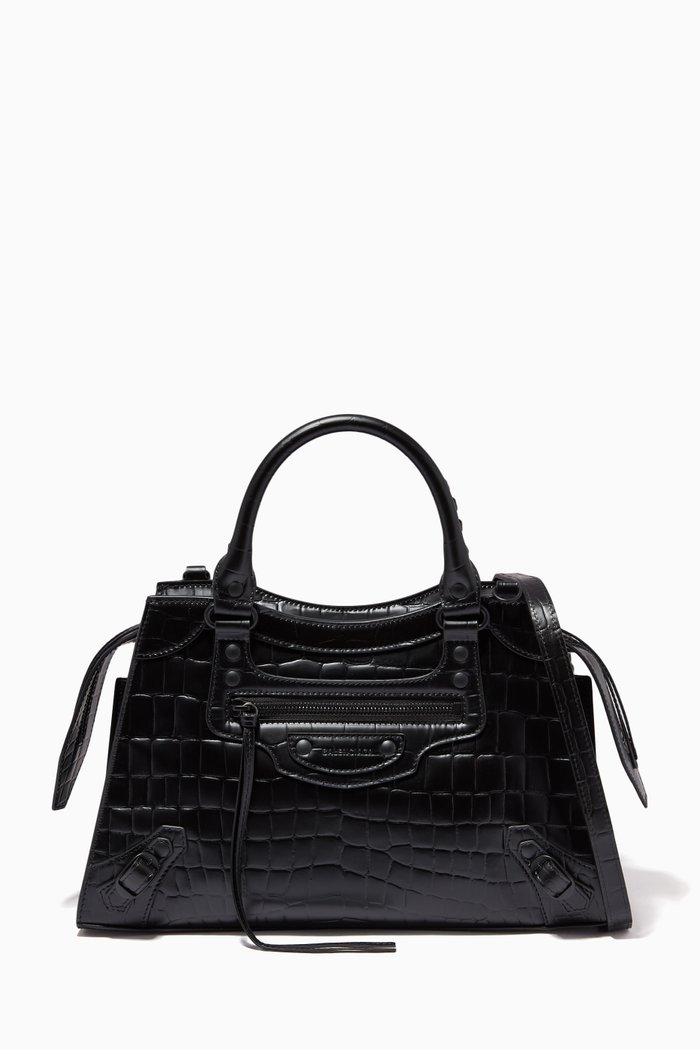 

Neo Classic Small Top Handle Bag in Semi-Shiny Crocodile-Embossed Calfskin, Black