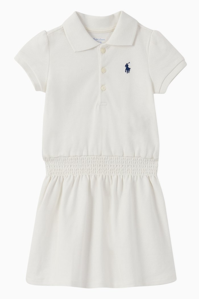 Cotton Mesh Polo Dress Set, White