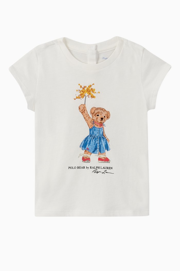 Sparkler Bear Cotton T-Shirt, White