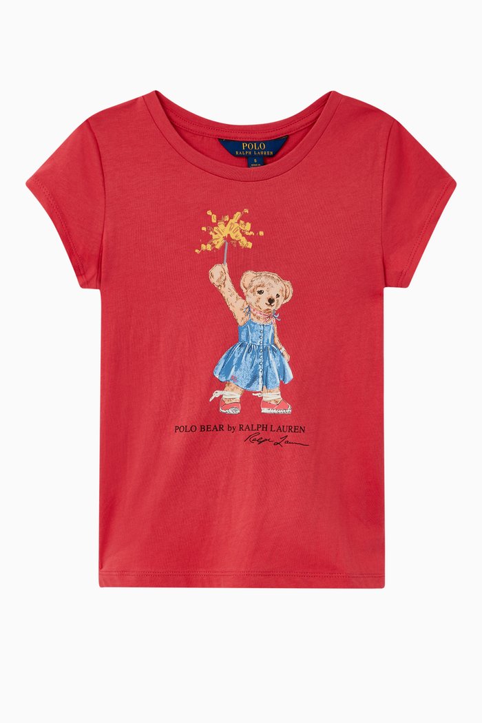 

Sparkler Bear Cotton T-Shirt, Red