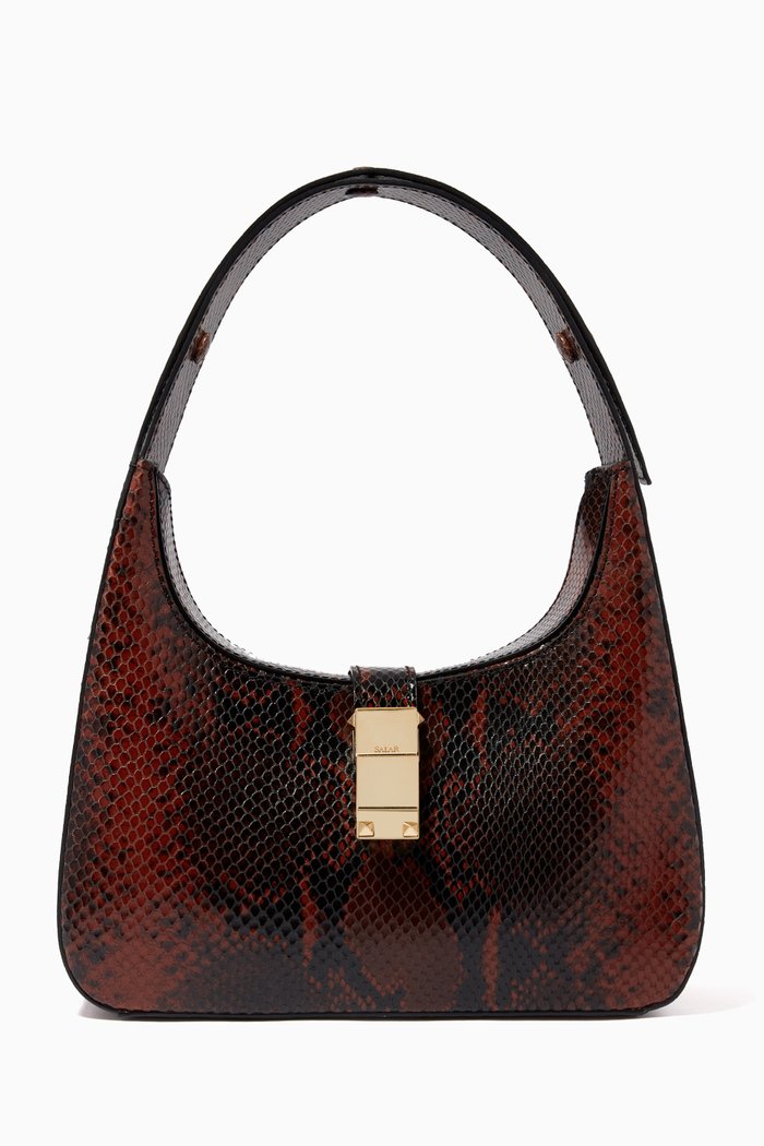 Clo' Tote Bag in Snake Print Leather, Brown