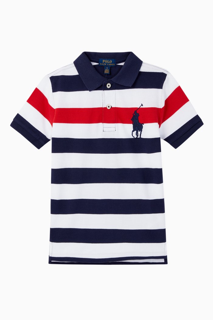 Striped Cotton Mesh Polo Shirt, Multicolour