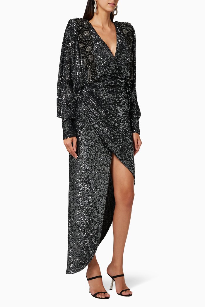 

Sequinned Draped Dress, Black