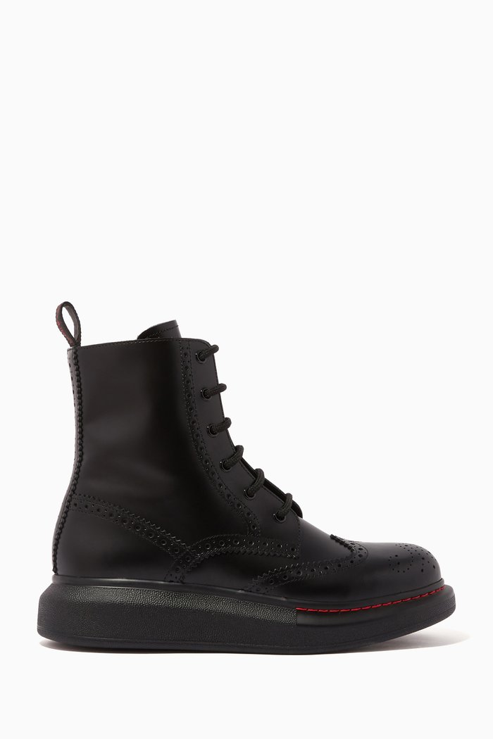 Hybrid Lace-Up Boots in Shiny Calfskin, Black