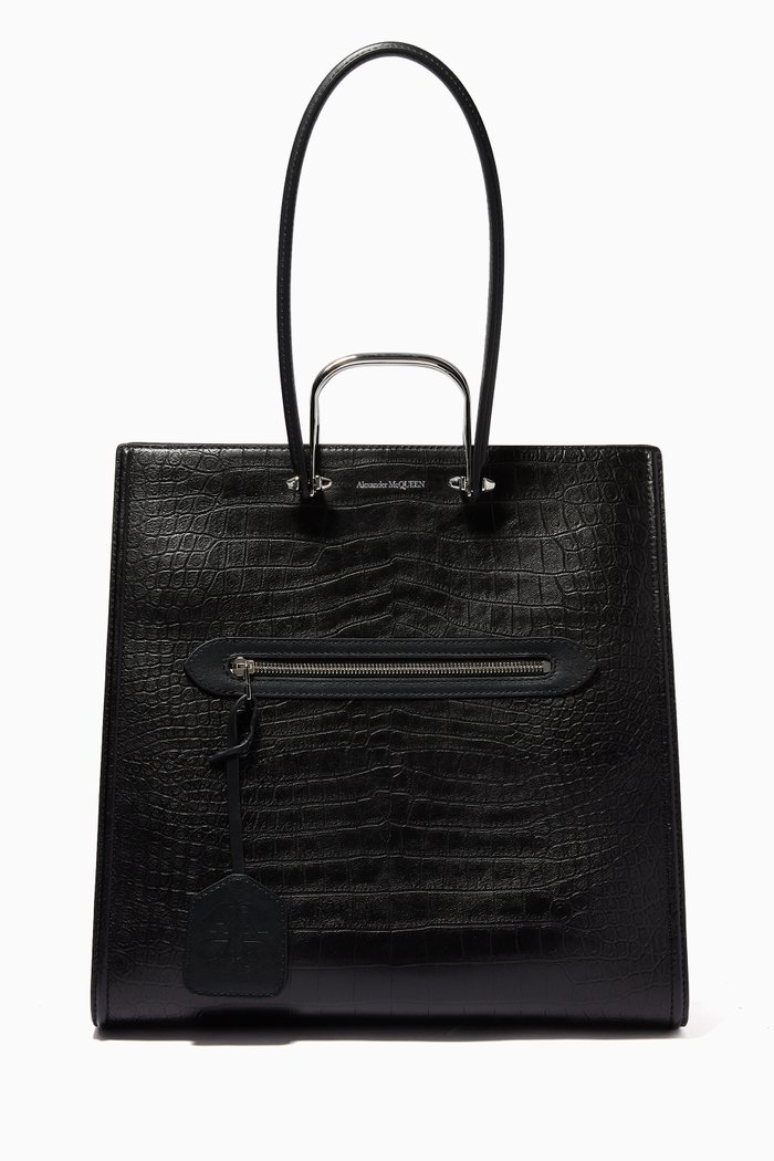 

The Tall Story in Croc-effect Calfskin, Black