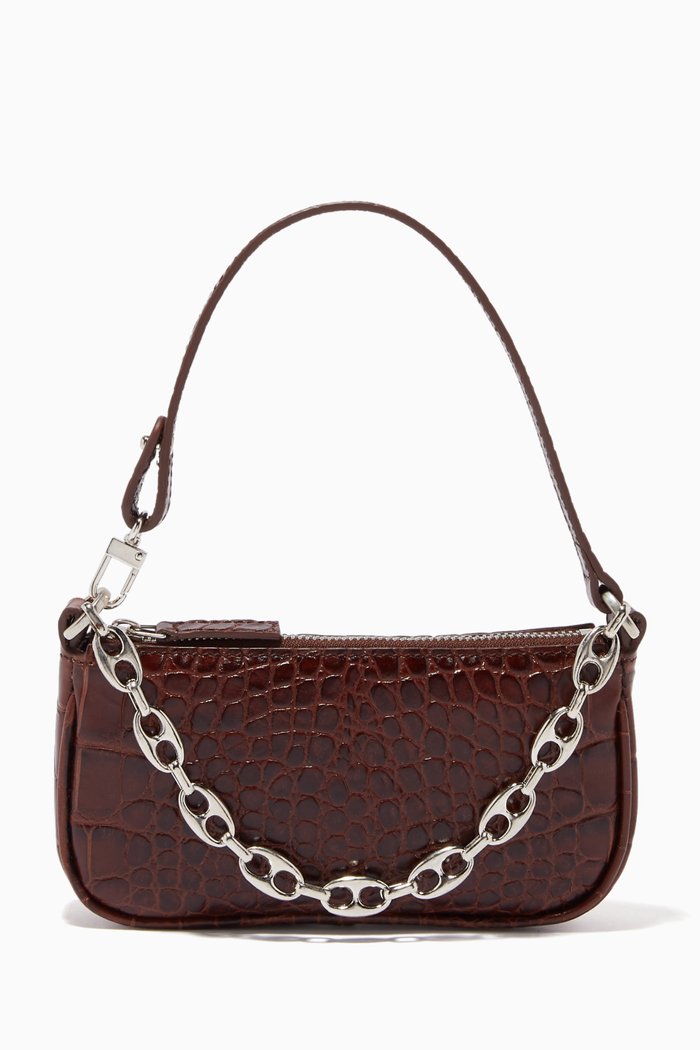 

Mini Rachel Bag in Croc-Embossed Leather, Brown