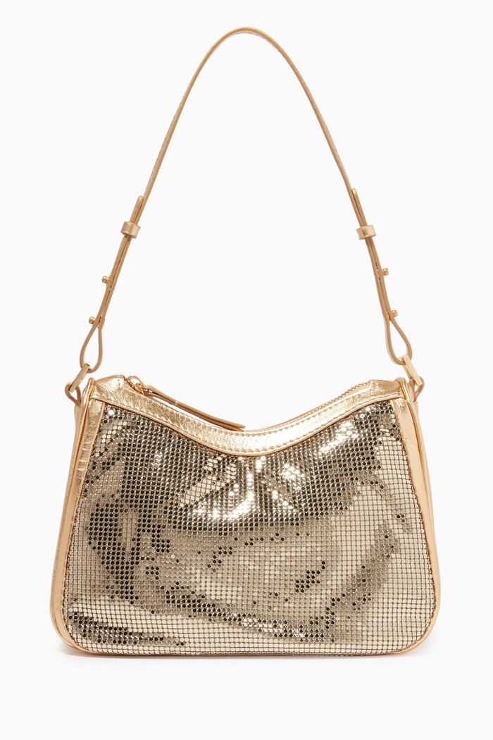 

Sydney Shoulder Bag in Metal Mesh & Metallic Leather, Gold