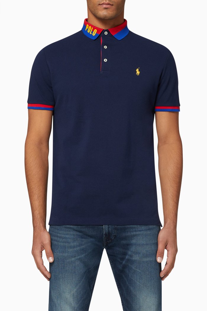 

Custom Slim Fit Mesh Polo, Blue
