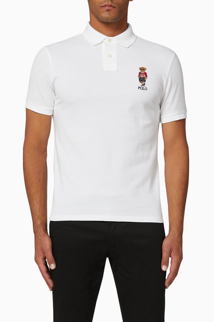 

Custom Slim Fit Haircut Bear Mesh Polo Shirt, White