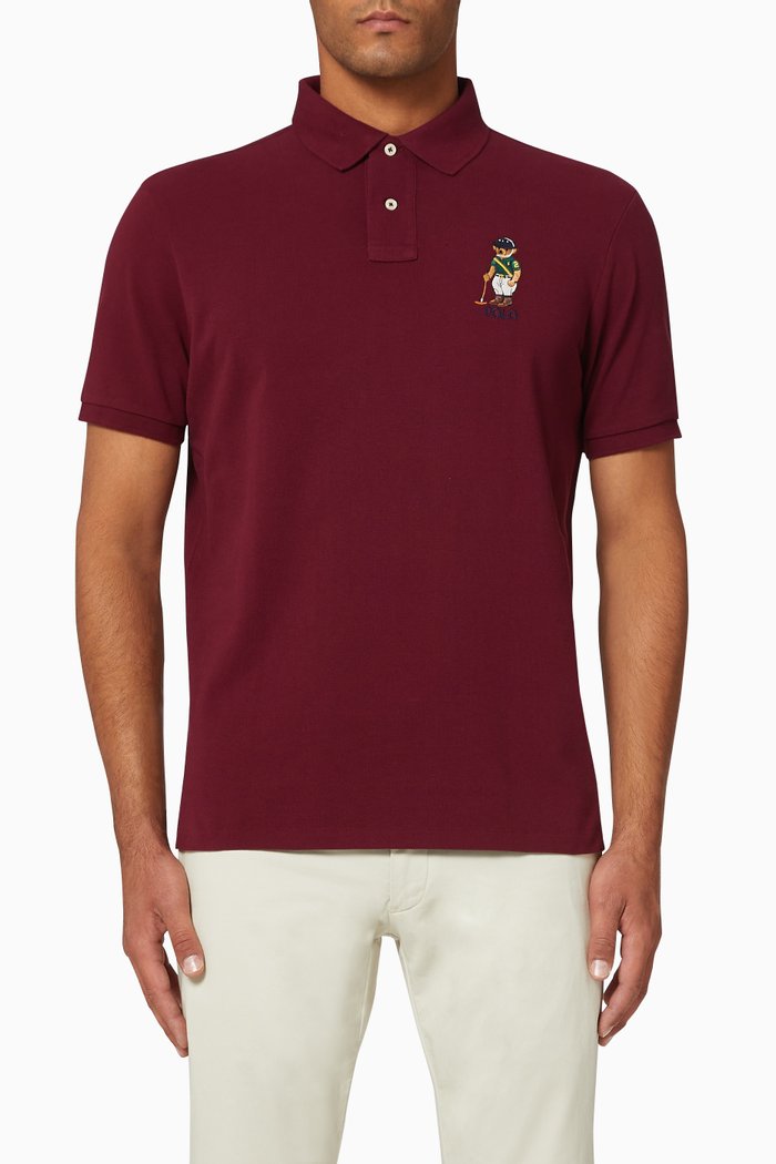 

Custom Slim Fit Polo Bear Mesh Polo Shirt, Red