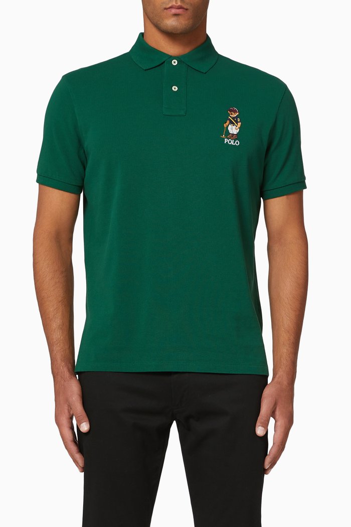 Custom Slim Fit Polo Bear Mesh Polo Shirt, Green