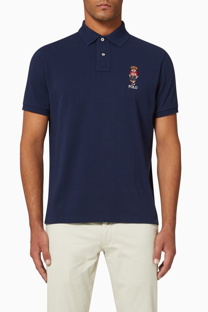 

Custom Slim Fit Haircut Bear Mesh Polo Shirt, Blue