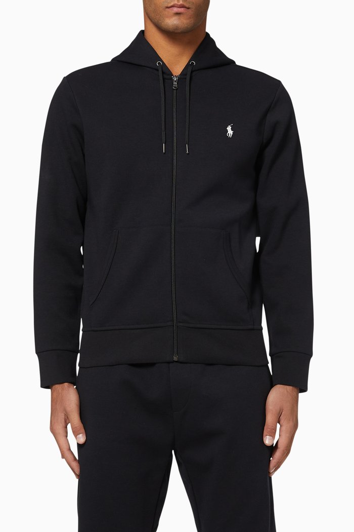 

Double-Knitted Full-Zip Hoodie, Black