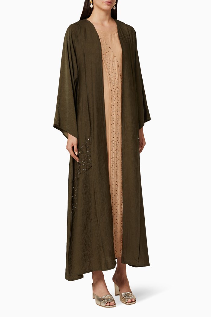 

Two-Tone Embellished Abaya Set, Green