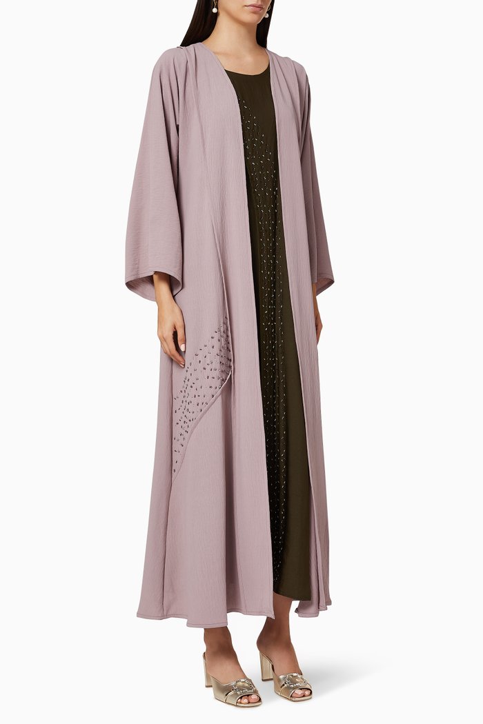 

Two-Tone Embellished Abaya Set, Pink