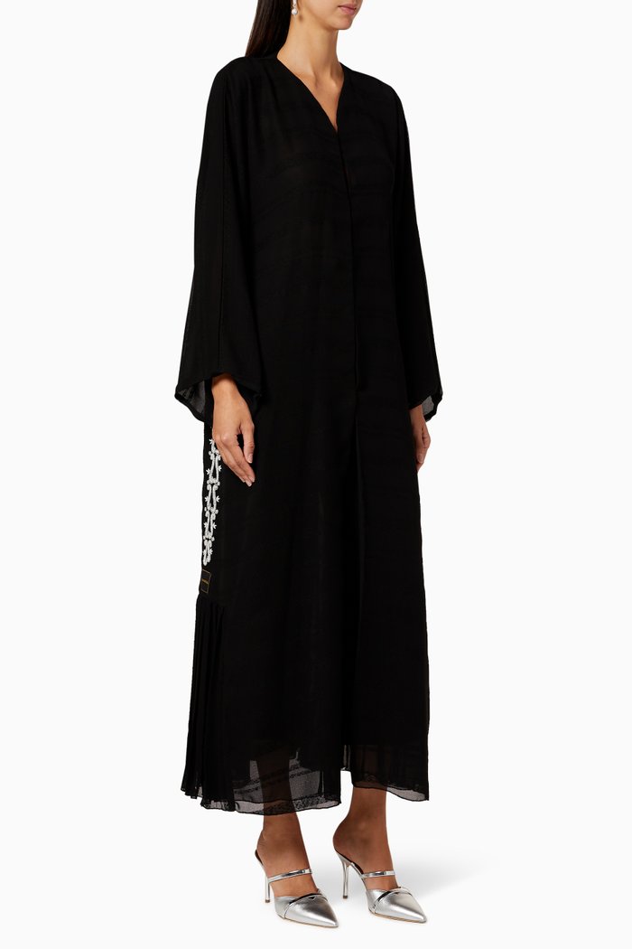 

Embellished Pleated Abaya, Black