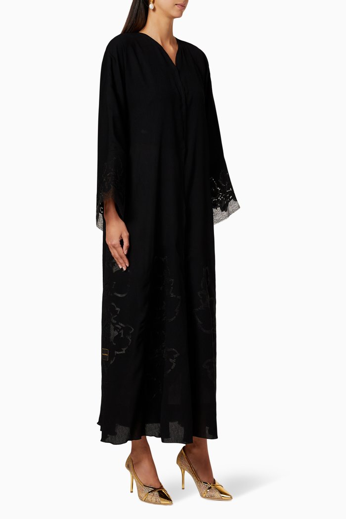 

Floral Lace Abaya, Black