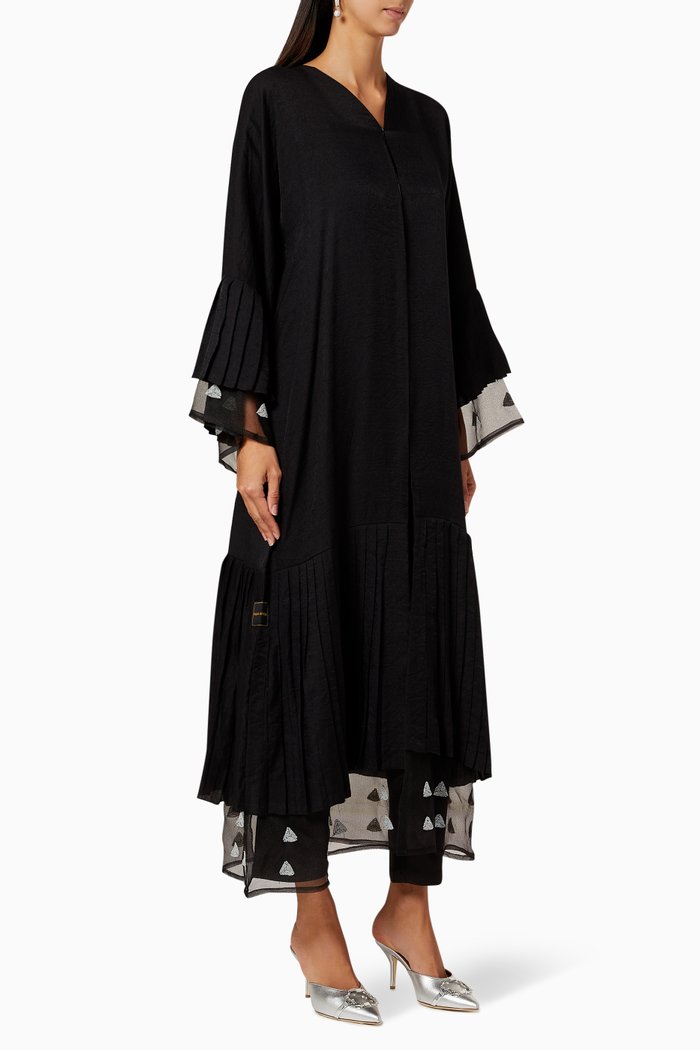 

Embellished Pleated Abaya, Black