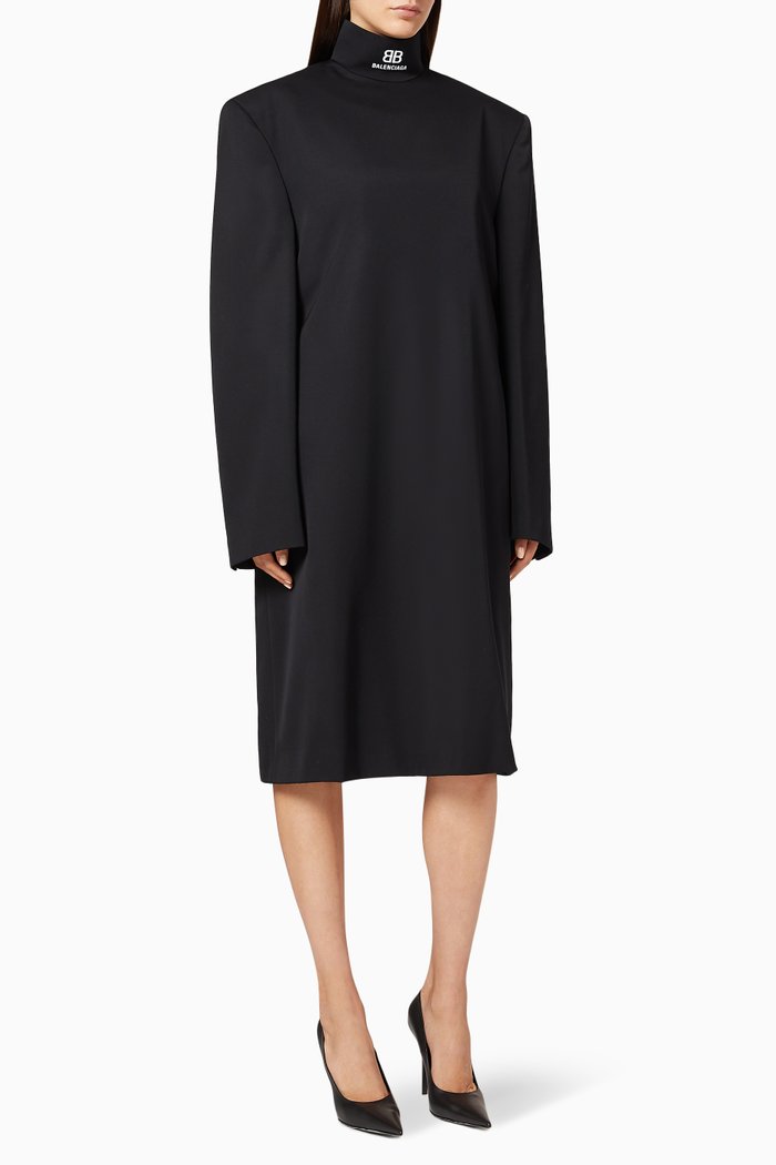 

High-Collar Tailored Dress in Tailoring Wool, Black
