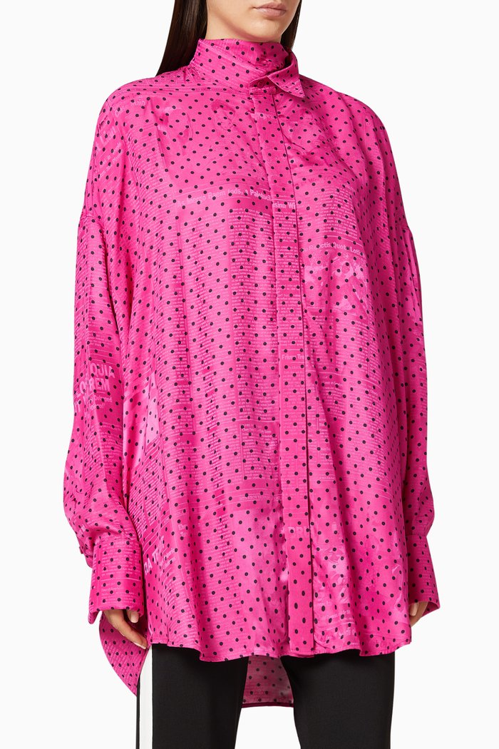 

Tuxedo Scarf Shirt in Mini Dots Silk Jacquard, Pink