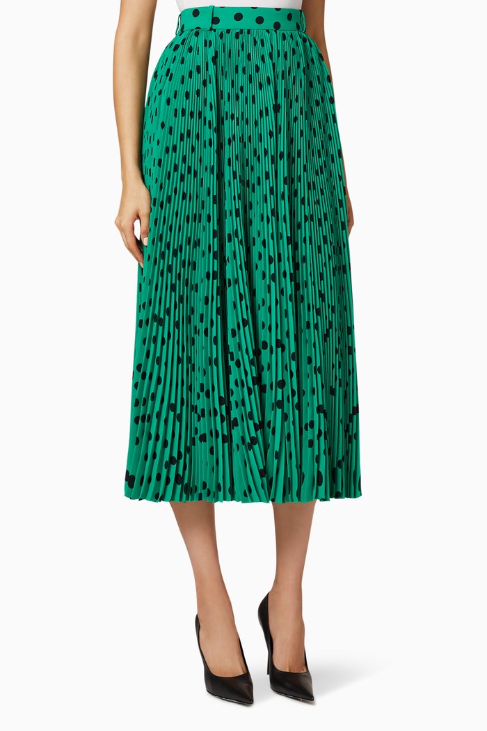 

Pleated Skirt in Polkadots Technical Crêpe, Green
