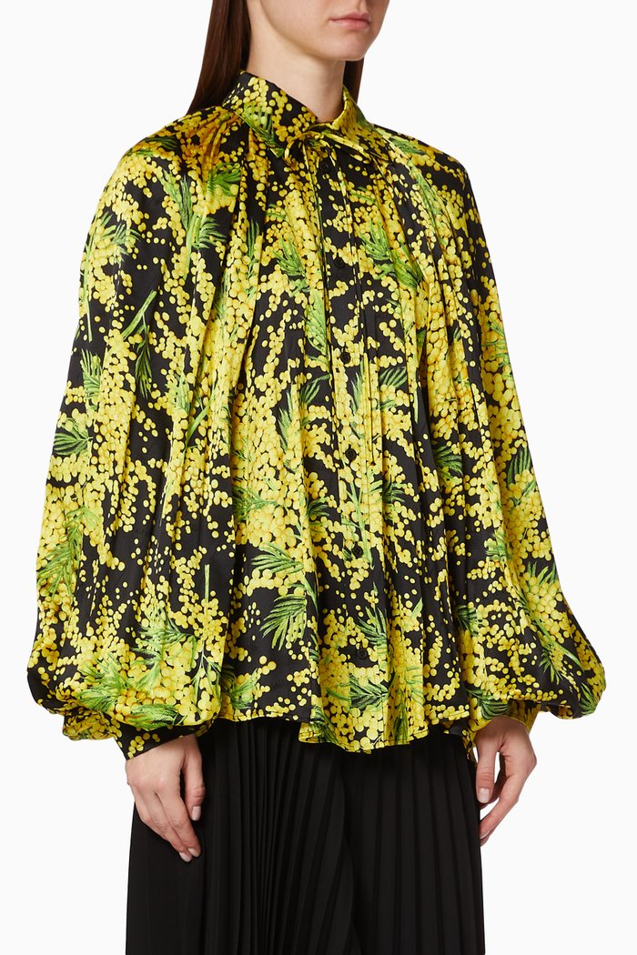 

Mimosa Print Silk Blouse, Yellow