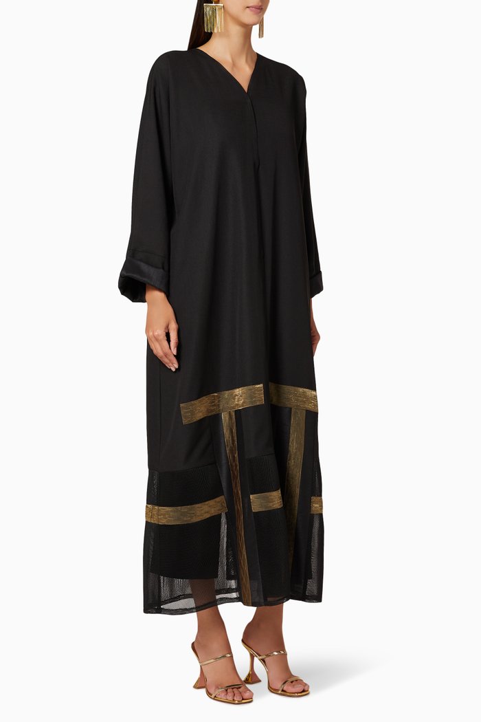 

Metallic Lace Abaya, Black