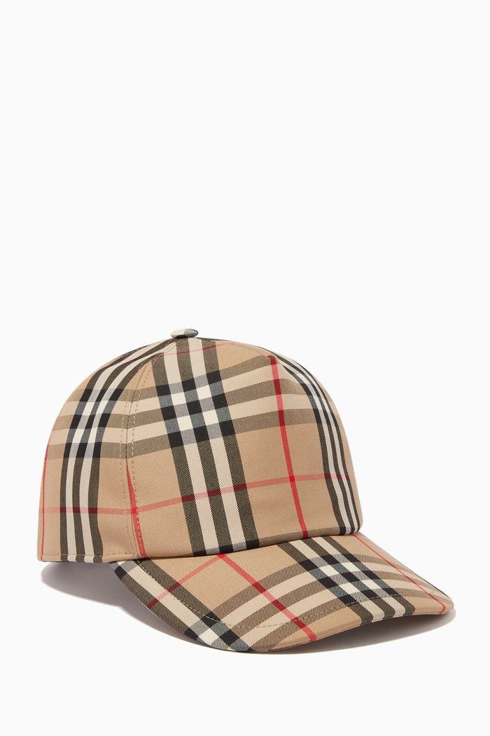

Logo Appliqué Baseball Cap in Vintage Check Cotton Blend Twill, Neutral
