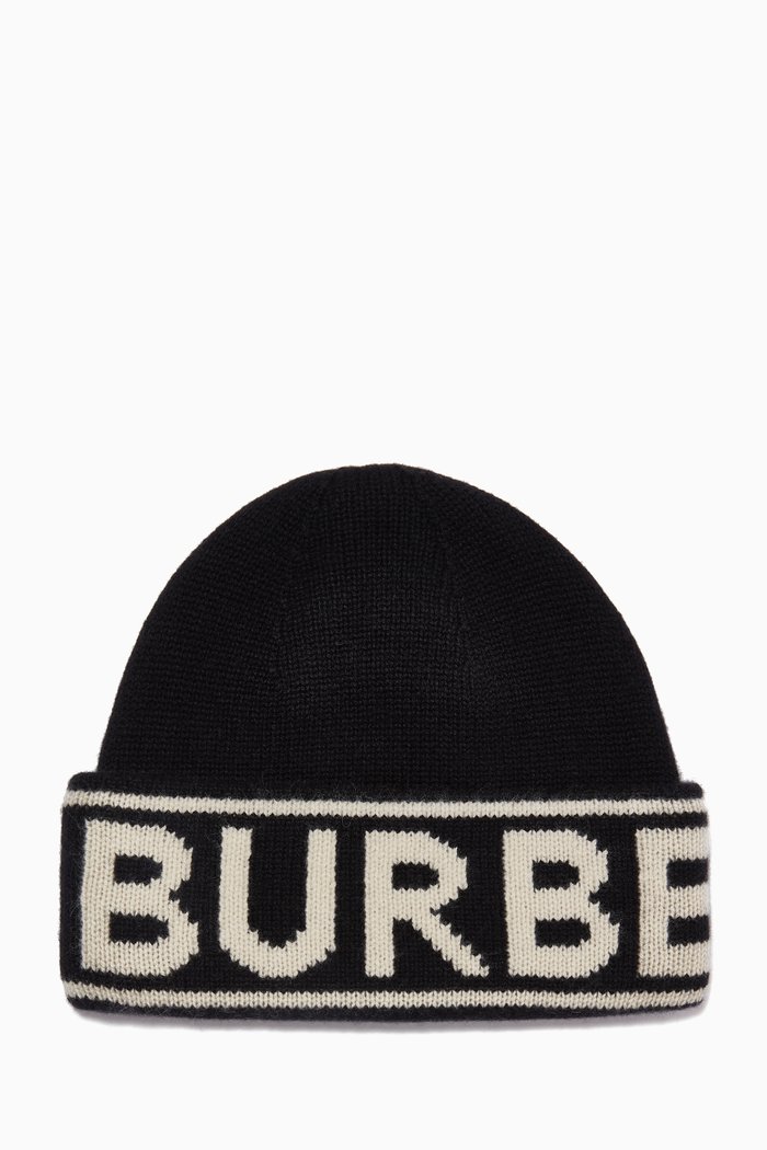

Logo Intarsia Cashmere Beanie, Black
