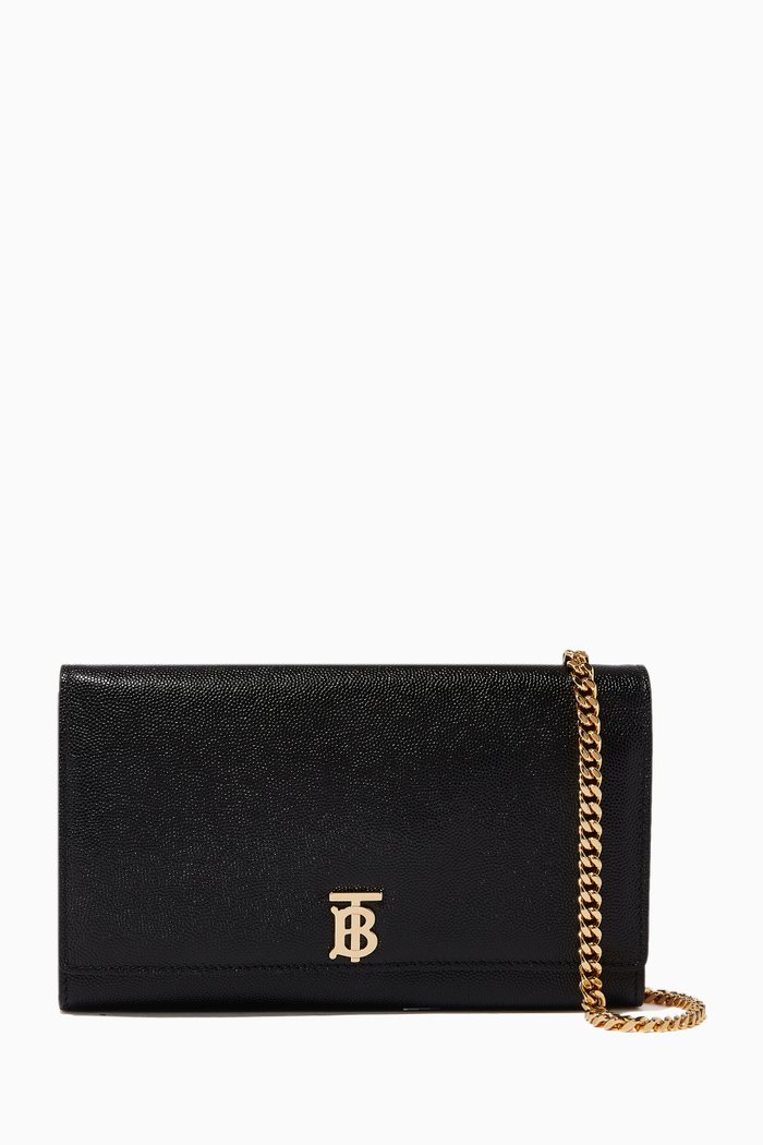 

Monogram Motif Wallet with Detachable Strap in Grainy Leather, Black